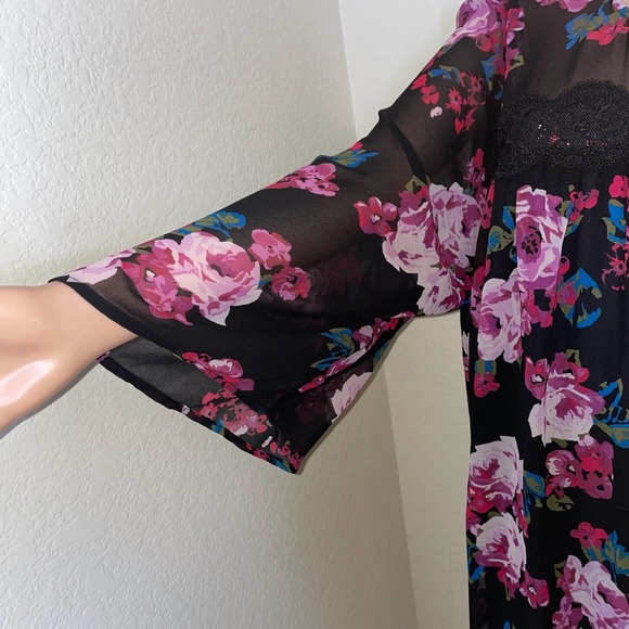 Lane Bryant top blouse plus size 18 black floral print 3/4 sleeve career - Picture 5 of 13